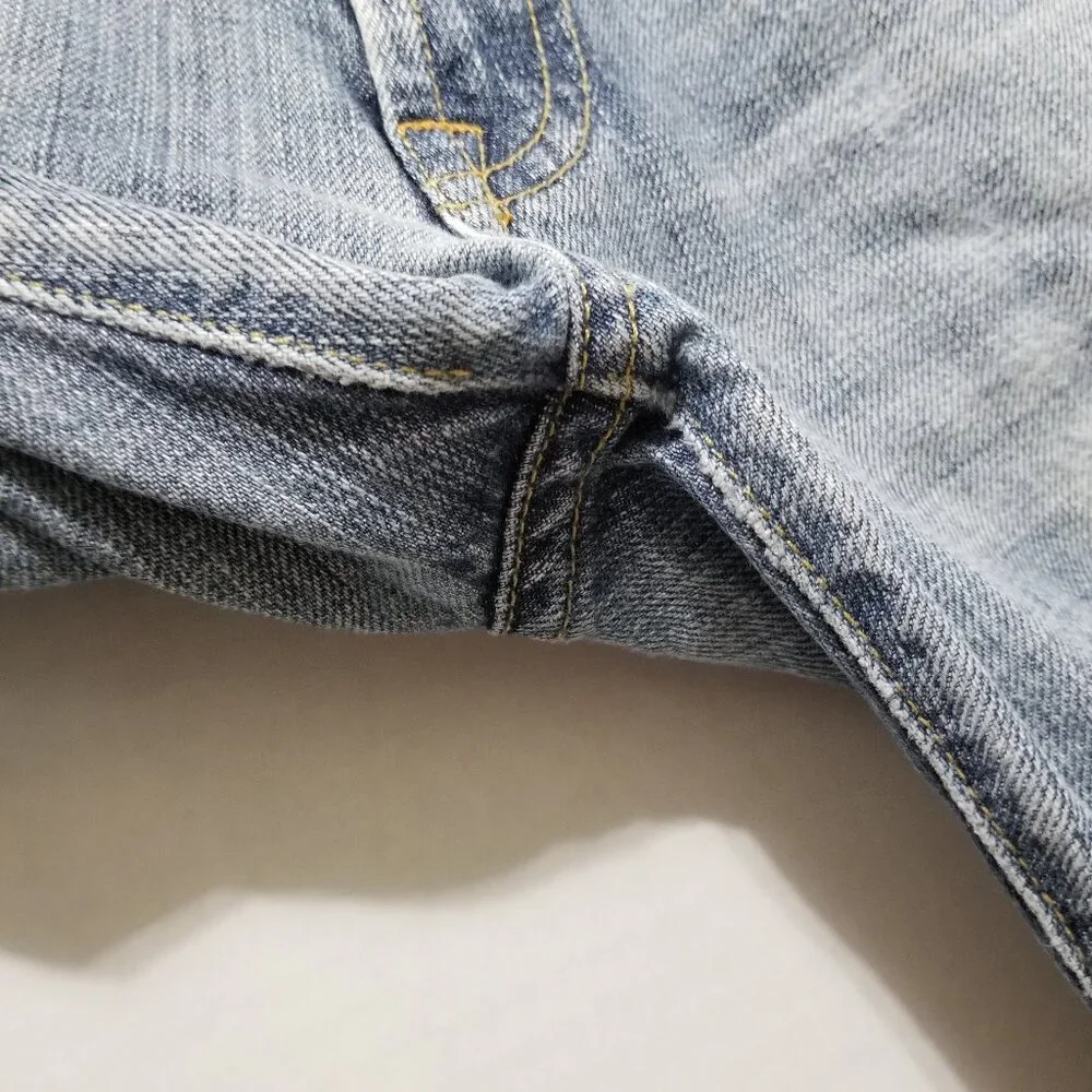 7FAM jeans 26 bootcut lightly distressed low rise 100% cotton denim whiskered - Picture 7 of 15